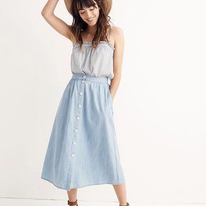 Madewell Palisade Button-Front Midi Skirt in Indigo